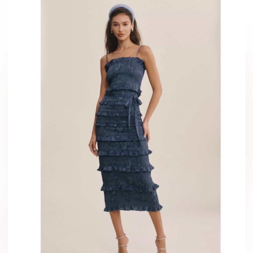 Anthropologie V. Chapman Lily Ruched & Ruffled
Stretch Midi Dress